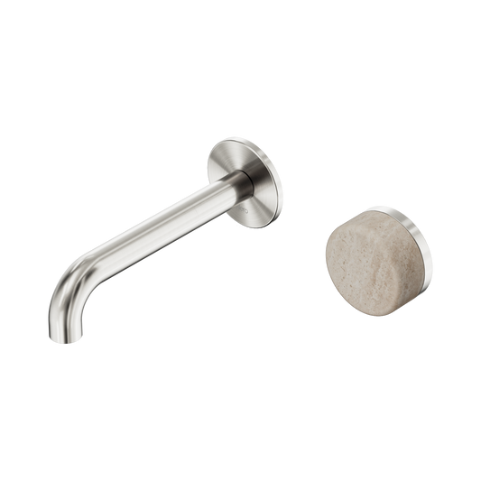 Serenity Progressive Wall Basin Mixer 160mm Spout With Rome Travertine Handle Brushed Nickel