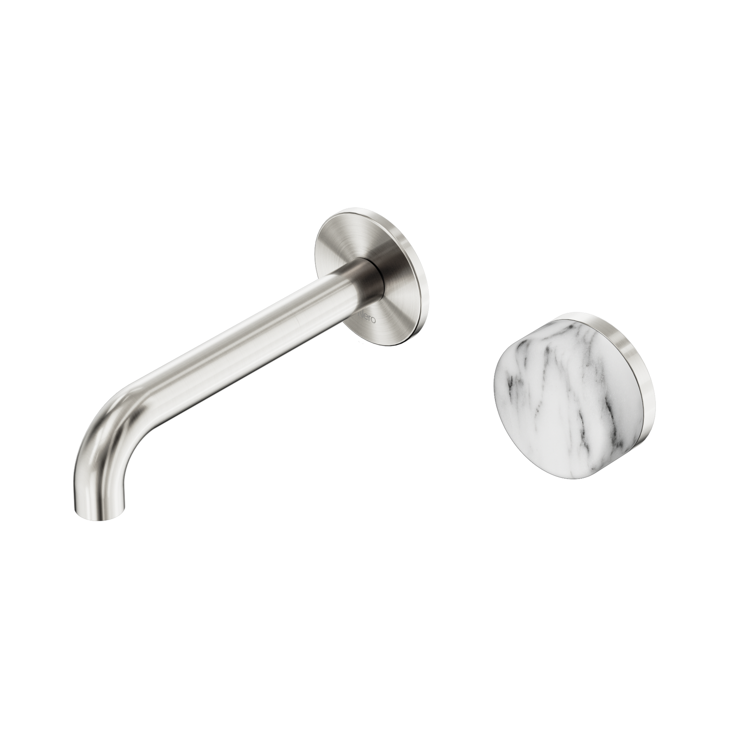 Serenity Progressive Wall Basin Mixer 160mm Spout With Arabescato Corchia Handle Brushed Nickel