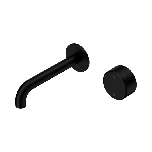 Serenity Progressive Wall Basin Mixer 160mm Spout With Metal Handle Matte Black