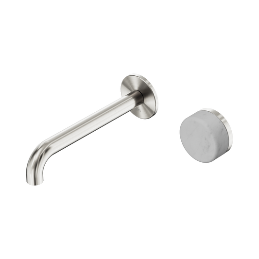 Serenity Progressive Wall Basin Mixer 185mm Spout With Carrara Handle Brushed Nickel