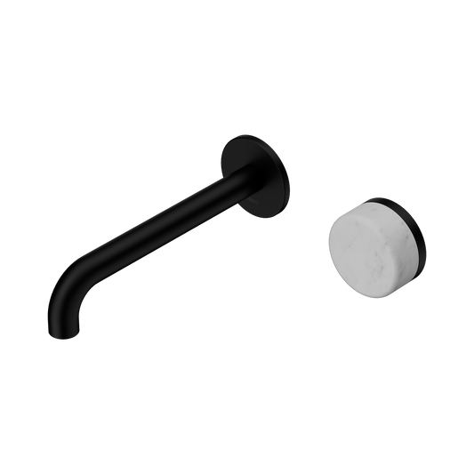 Serenity Progressive Wall Basin Mixer 185mm Spout With Carrara Handle Matte Black