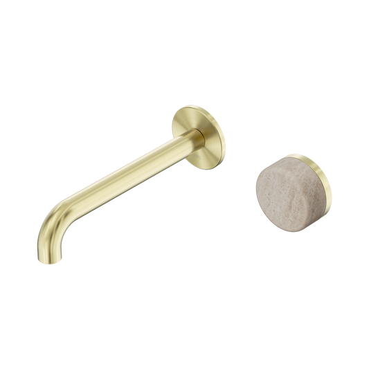 Nero Serenity 24E069BG Progressive Wall Basin Mixer 185mm Spout With Rome Travertine Handle Brushed  5 Star / 5LPM