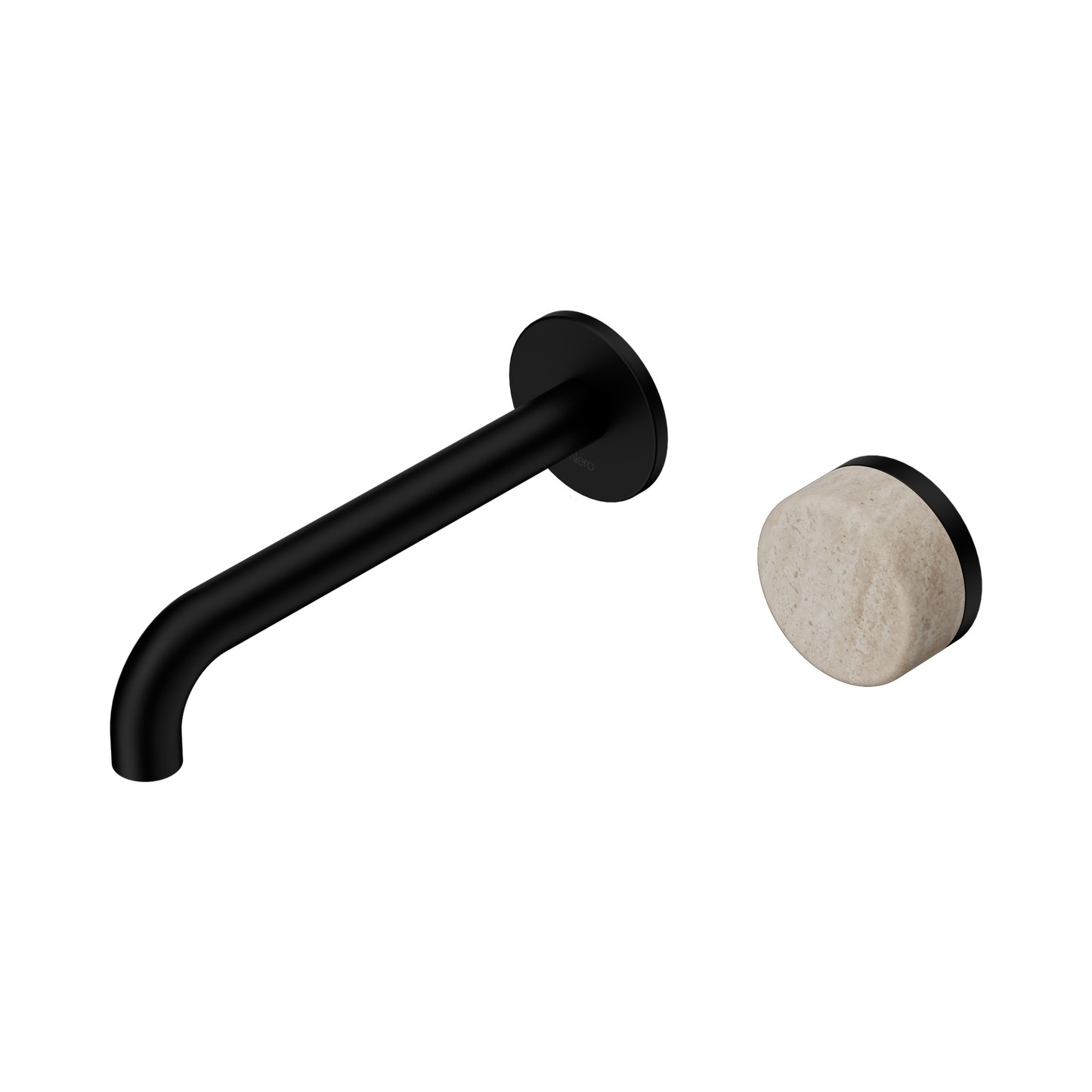 Serenity Progressive Wall Basin Mixer 185mm Spout With Rome Travertine Handle Matte Black