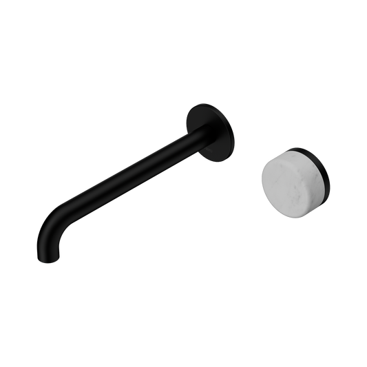 Serenity Progressive Wall Basin Mixer 220mm Spout With Carrara Handle Matte Black
