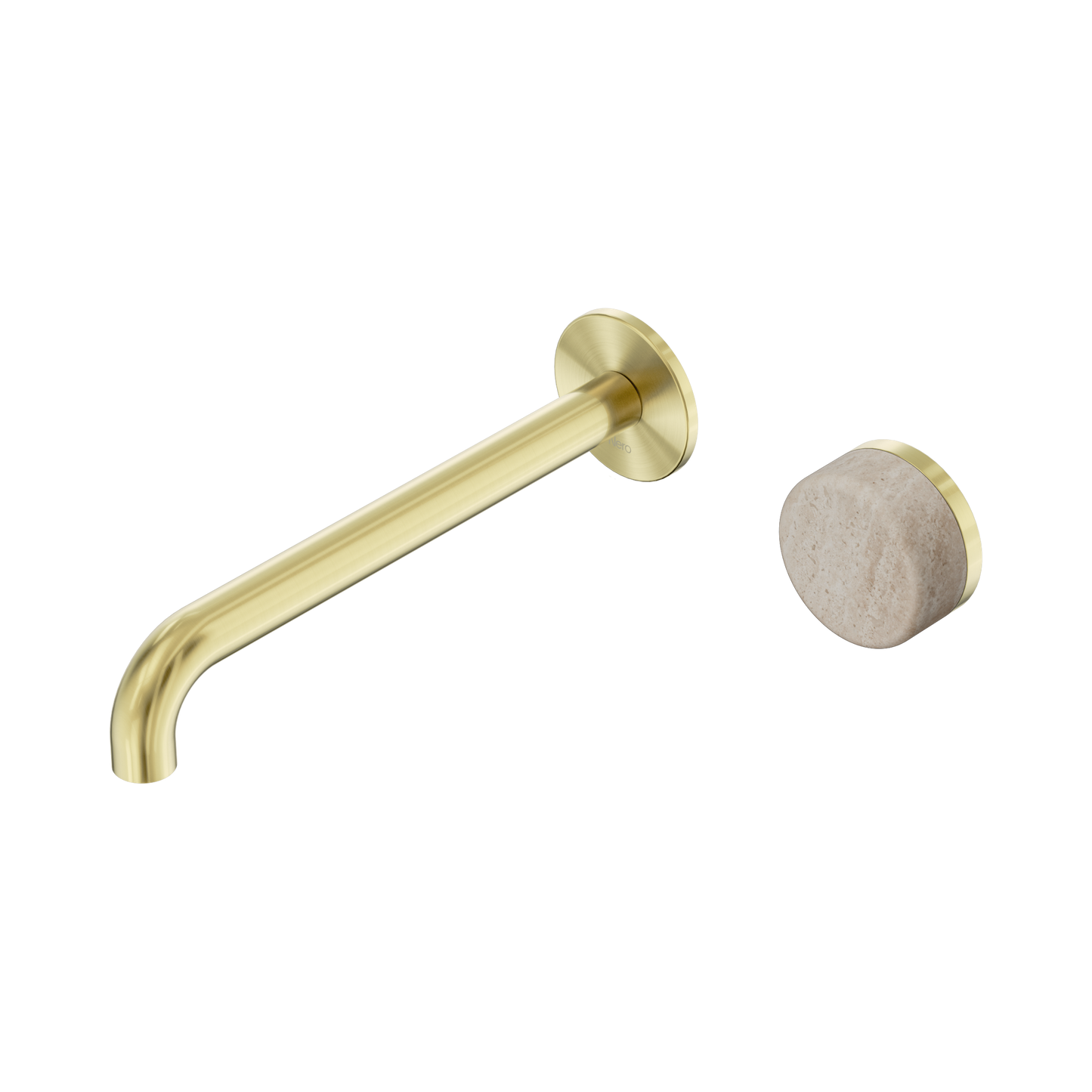 Nero Serenity Progressive Wall Basin Mixer 220mm Spout With Rome Travertine Handle Brushed