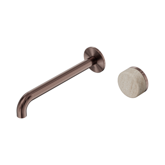 Nero Serenity Progressive Wall Basin Mixer 220mm Spout With Rome Travertine Handle