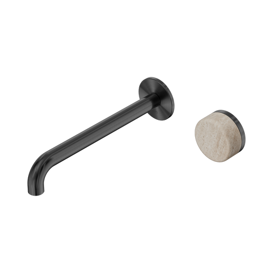Nero Serenity Progressive Wall Basin Mixer 220mm Spout With Rome Travertine Handle Gun Metal