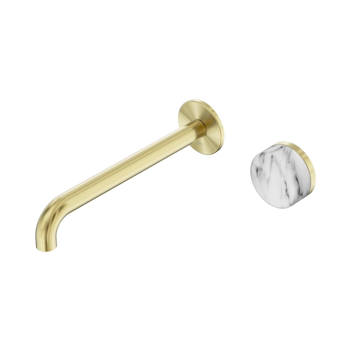 Nero Serenity Progressive Wall Basin Mixer 220mm Spout With Arabescato Corchia Handle Brushed