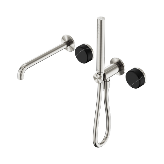 Serenity Progressive Shower System With Spout With Marquina Black Handle And Slim Shower Brushed Nickel
