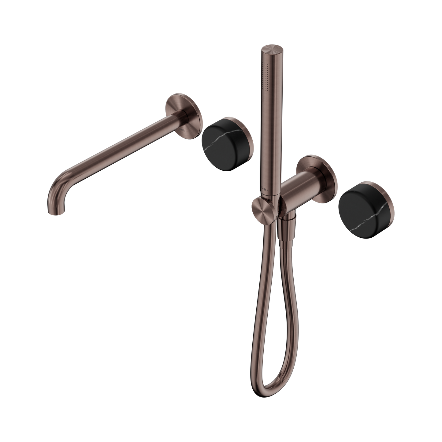 Serenity Progressive Shower System With Spout With Marquina Black Handle And Slim Shower Brushed Bronze