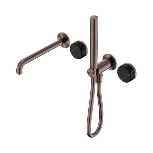 Serenity Progressive Shower System With Spout With Marquina Black Handle And Slim Shower Brushed Bronze