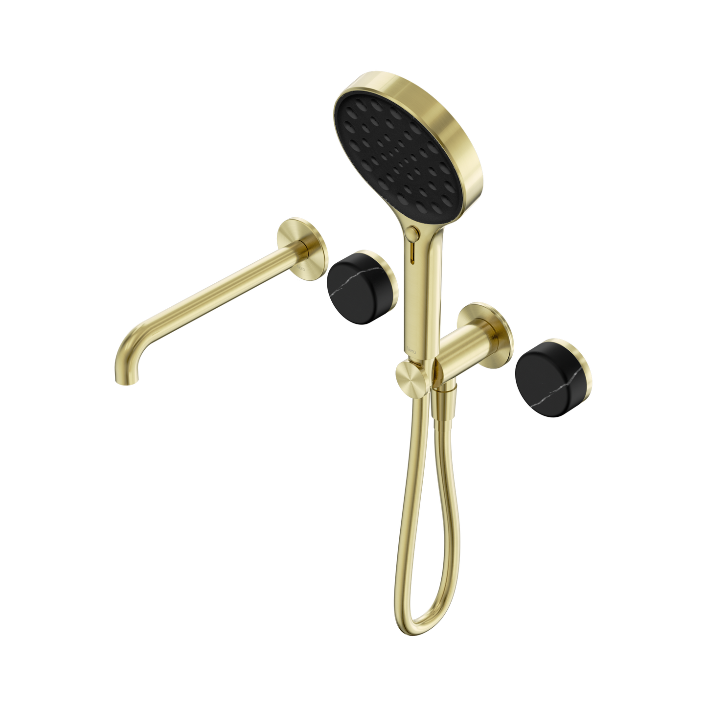 Serenity Progressive Shower System With Spout With Marquina Black Handle And Serenity Hand Shower Brushed Gold