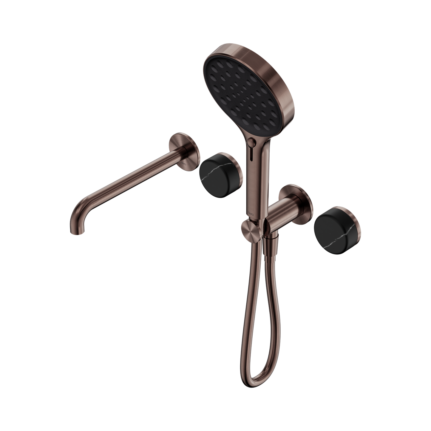 Serenity Progressive Shower System With Spout With Marquina Black Handle And Serenity Hand Shower Brushed Bronze