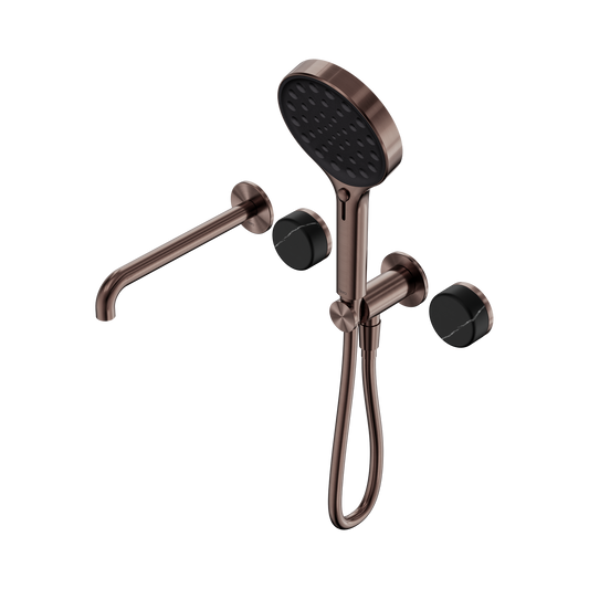 Serenity Progressive Shower System With Spout With Marquina Black Handle And Serenity Hand Shower Brushed Bronze