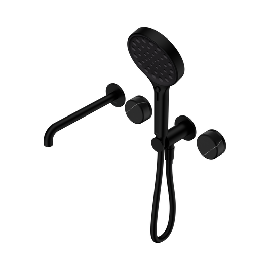 Serenity Progressive Shower System With Spout With Marquina Black Handle And Serenity Hand Shower Matte Black