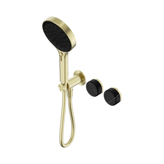 Serenity Progressive Shower System With Marquina Black Handle And Serenity Hand Shower Brushed Gold