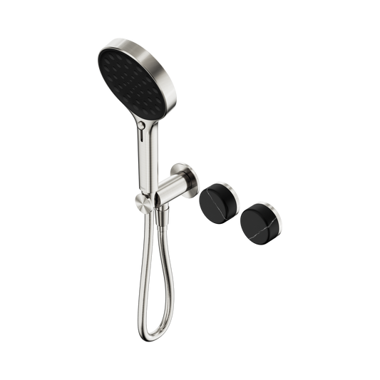 Serenity Progressive Shower System With Marquina Black Handle And Serenity Hand Shower Brushed Nickel