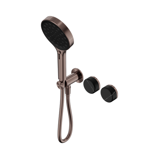 Serenity Progressive Shower System With Marquina Black Handle And Serenity Hand Shower Brushed Bronze