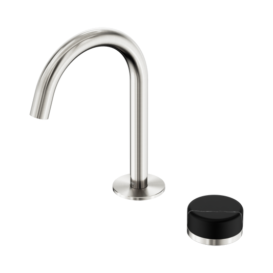 Serenity Progressive Basin Mixer Arc Spout With Marquina Black Handle Brushed Nickel