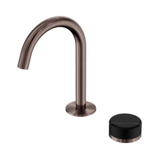 Serenity Progressive Basin Mixer Arc Spout With Marquina Black Handle Brushed Bronze