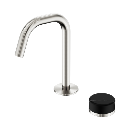 Serenity Progressive Basin Mixer Edge Spout With Marquina Black Handle Brushed Nickel