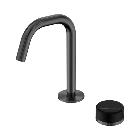 Serenity Progressive Basin Mixer Edge Spout With Marquina Black Handle Gun Metal
