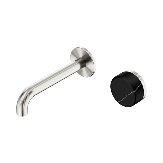 Serenity Progressive Wall Basin Mixer 160mm Spout With Marquina Black Handle Brushed Nickel