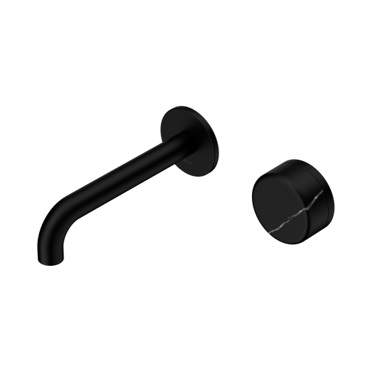 Serenity Progressive Wall Basin Mixer 160mm Spout With Marquina Black Handle Matte Black
