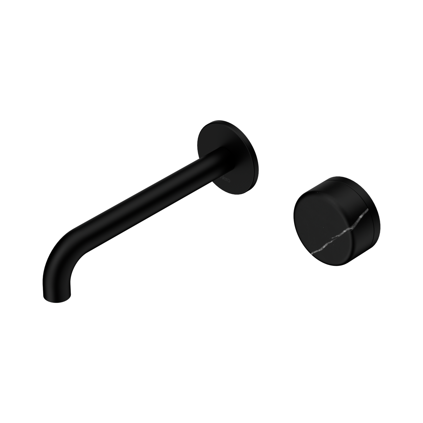 Serenity Progressive Wall Basin Mixer 185mm Spout With Marquina Black Handle Matte Black
