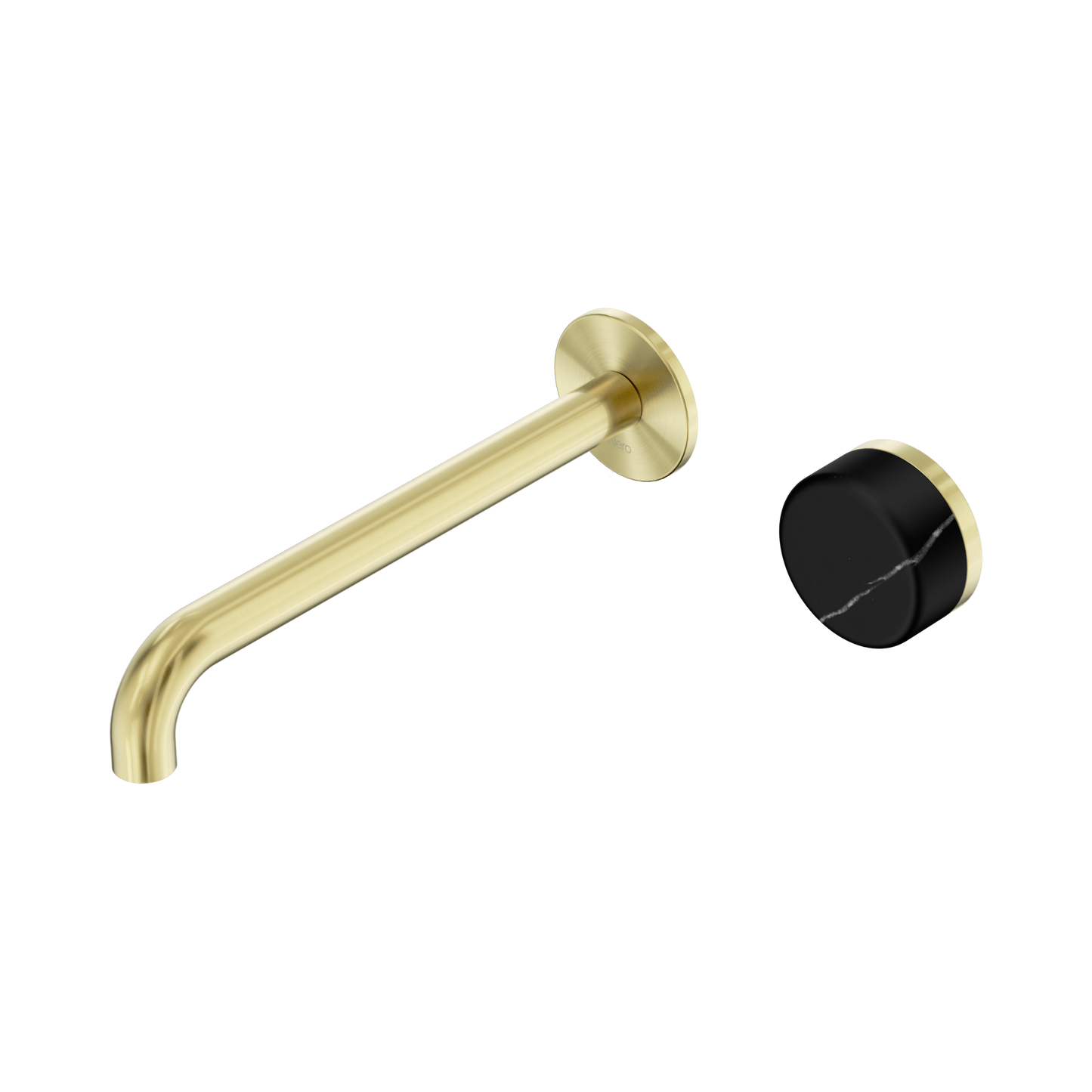 Serenity Progressive Wall Basin Mixer 220mm Spout With Marquina Black Handle Brushed Gold