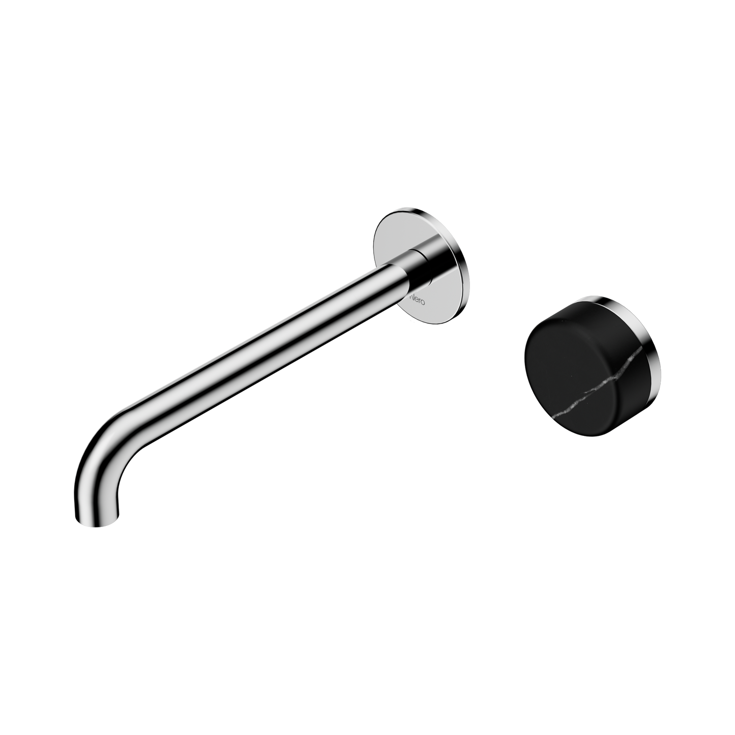 Serenity Progressive Wall Basin Mixer 220mm Spout With Marquina Black Handle Chrome