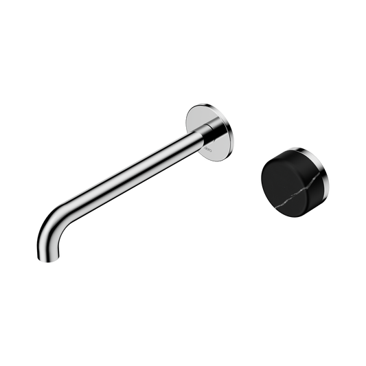 Serenity Progressive Wall Basin Mixer 220mm Spout With Marquina Black Handle Chrome