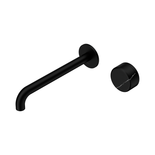 Serenity Progressive Wall Basin Mixer 220mm Spout With Marquina Black Handle Matte Black