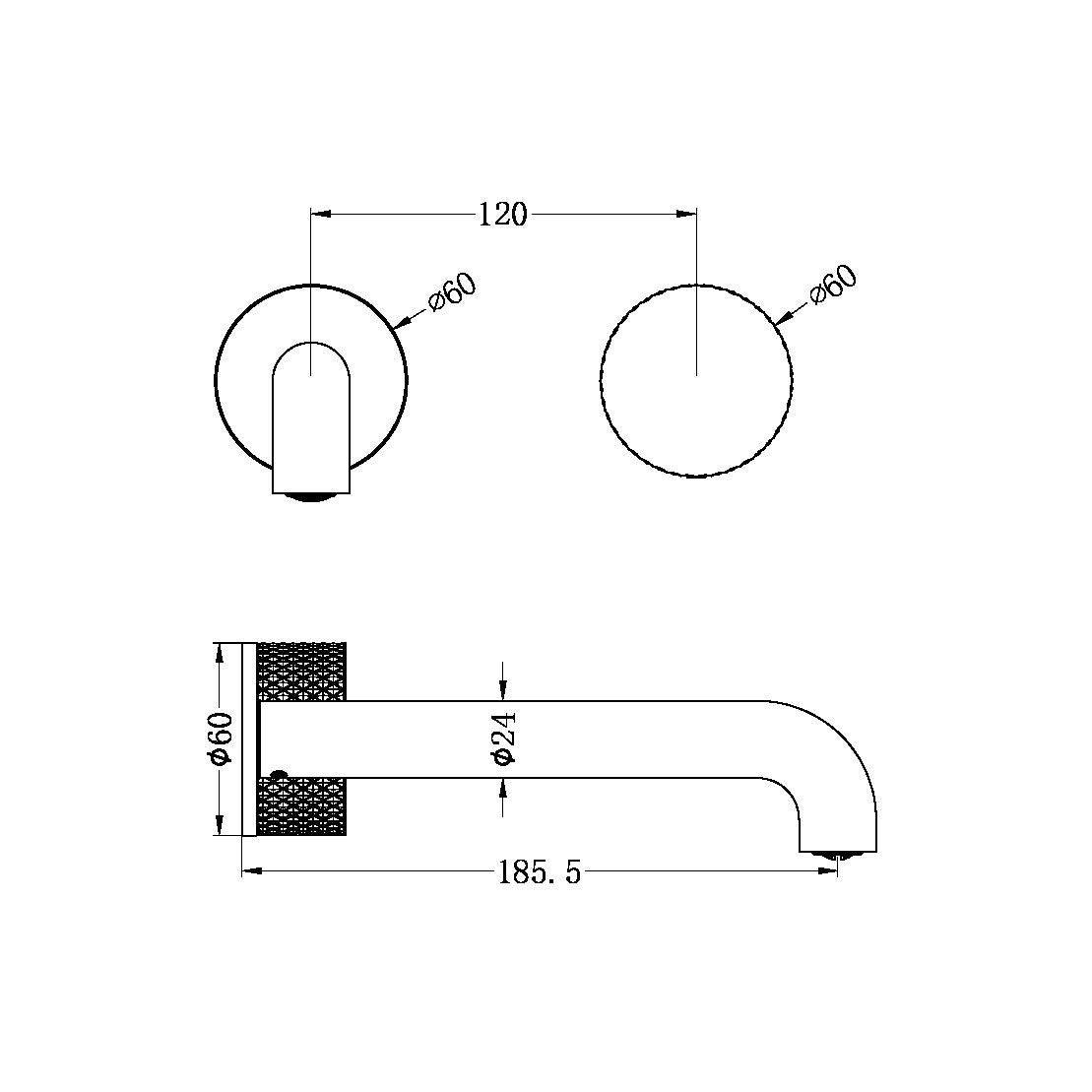 Nero Opal Progressive Wall Basin Mixer Set, 185mm Spout