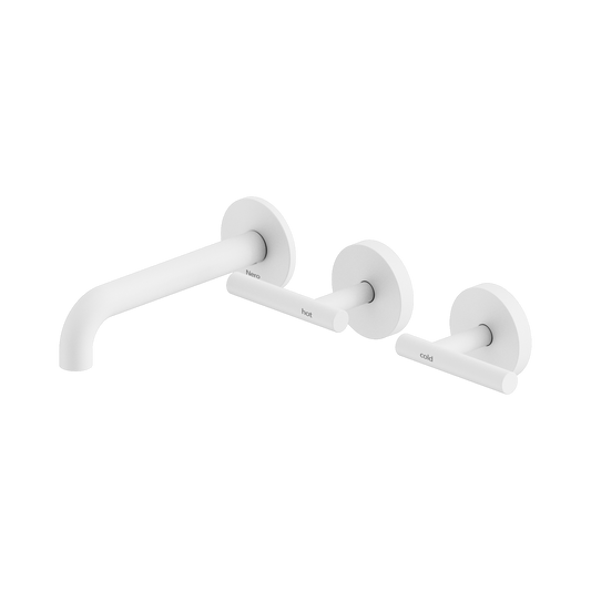 Mecca Lever Wall Basin/Bath Set 160mm Offset Spout Matte White