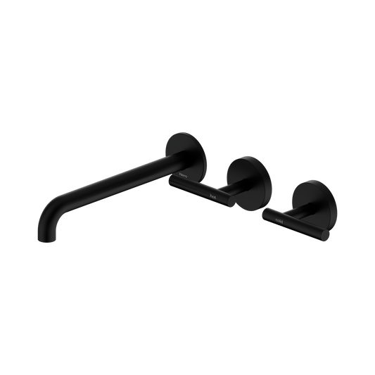 Mecca Lever Wall Basin/Bath Set 220mm Offset Spout Matte Black