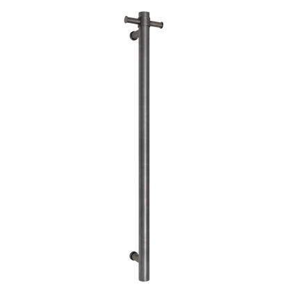 City Life Inox Vertical Single Bar With Robe Hook Heated Towel Rail - Brushed Bronze