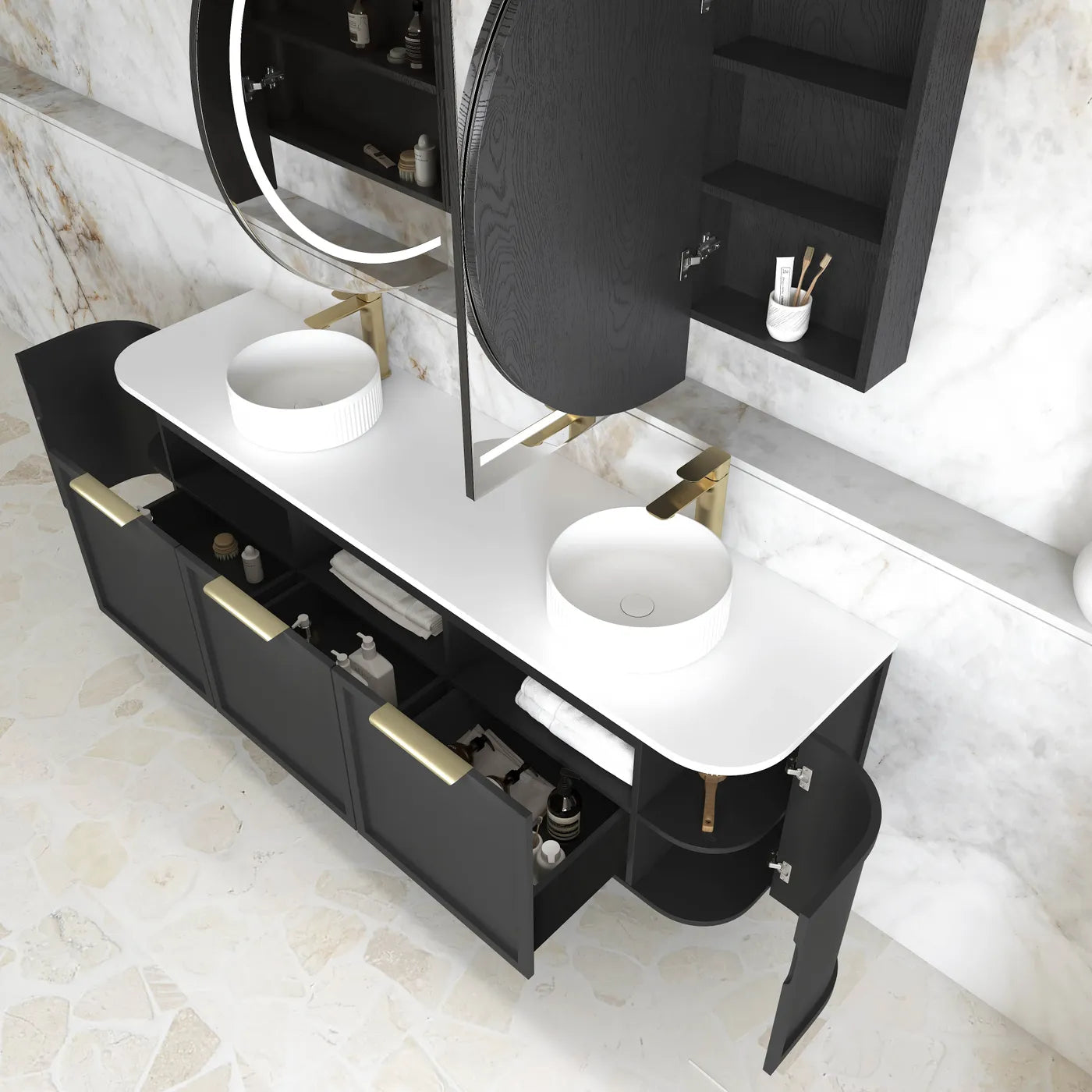 Otti Hampshire Satin  Wall Hung Curve Vanity 1800mm