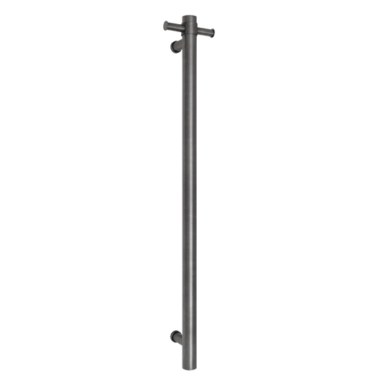 City Life Inox Vertical Single Bar With Robe Hook Heated Towel Rail - Gun Metal