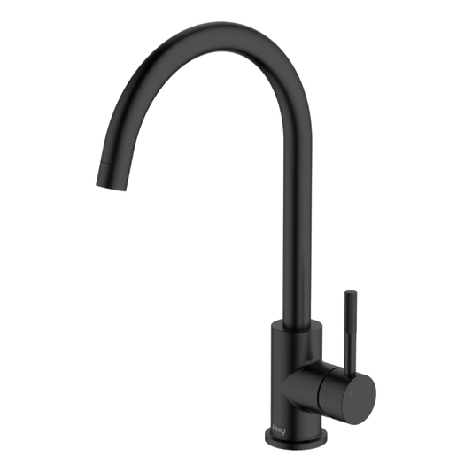 Lucia Knurled Handle Goose Sidelever Mixer Lead Free - Black