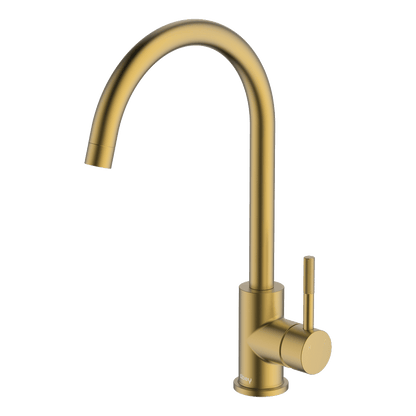Lucia Knurled Handle Goose Sidelever Mixer Lead Free - Brushed Brass