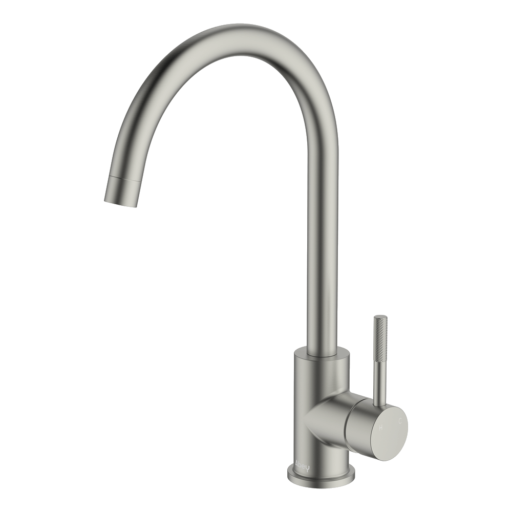 Lucia Knurled Handle Goose Sidelever Mixer Lead Free - Brushed Nickel