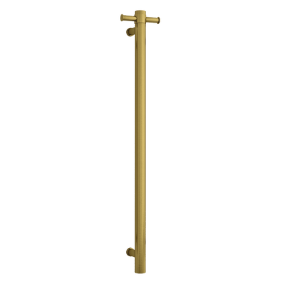 City Life Inox Vertical Single Bar With Robe Hook Heated Towel Rail - Brushed Brass