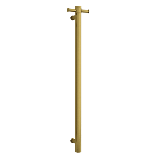 City Life Inox Vertical Single Bar With Robe Hook Heated Towel Rail - Brushed Brass