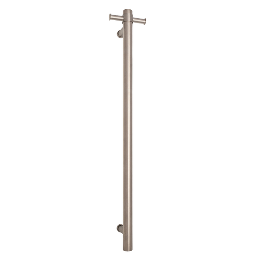 City Life Inox Vertical Single Bar With Robe Hook Heated Towel Rail - Satin Stainless Steel
