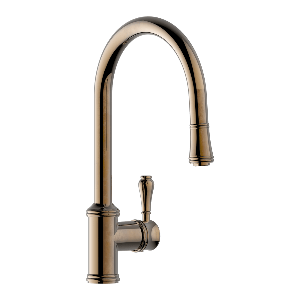 Provincial Single Lever Kitchen Mixer with Pull Out Lead Free - Natural Brass
