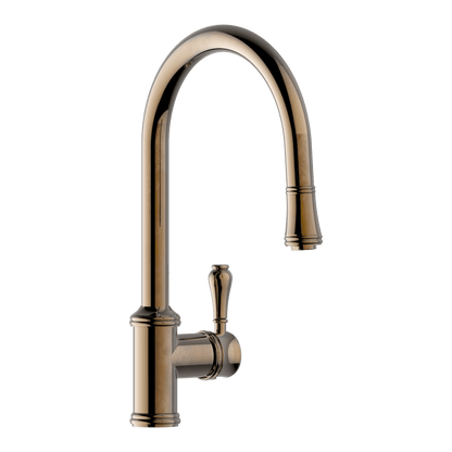 Provincial Single Lever Kitchen Mixer with Pull Out Lead Free - Natural Brass