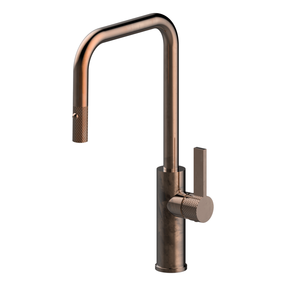 Luz Industrial Pull Out Kitchen Mixer Dual Spray Lead Free - Natural Brass