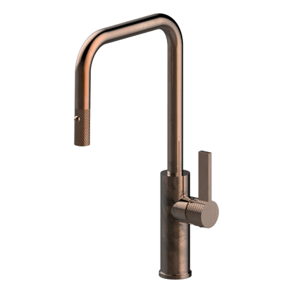 Luz Industrial Pull Out Kitchen Mixer Dual Spray Lead Free - Natural Brass