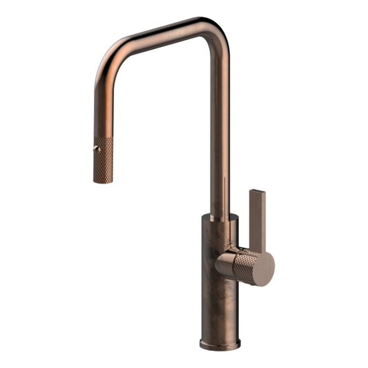 Luz Industrial Pull Out Kitchen Mixer Dual Spray Lead Free - Natural Brass